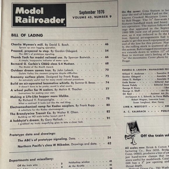 Model Railroader Magazine Back Issue u September 1976  Vol 43 No 9 Scratchbuild - Picture 4 of 7